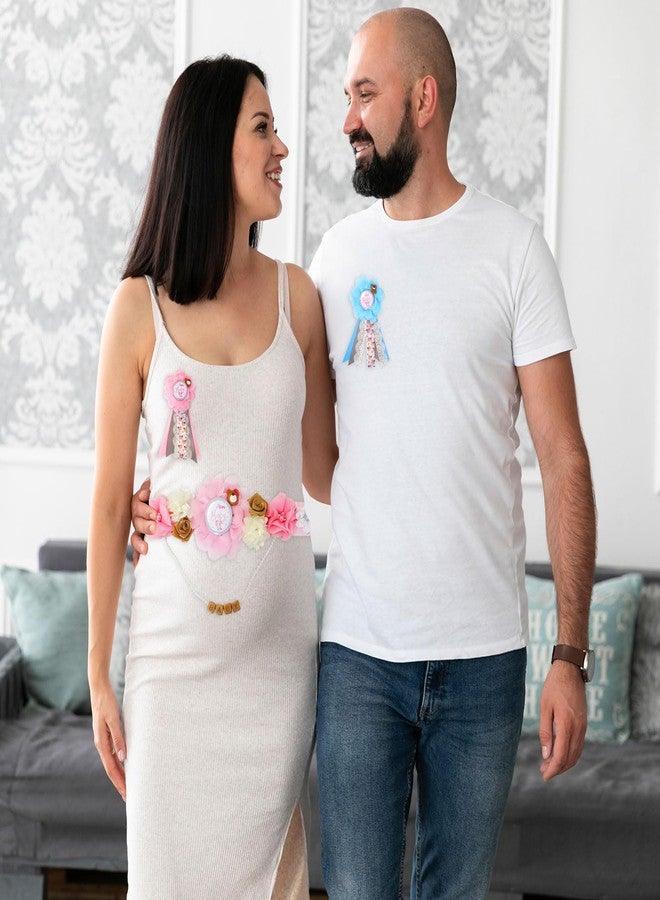 Blinket Pink Blue Bear Maternity Sash Corsage Set – Floral Baby Shower Sash with Mom to Be Pins Pearl BABY Letter Chain for Gender Reveal Party Decorations and Pregnancy Photoshoot - Image 3